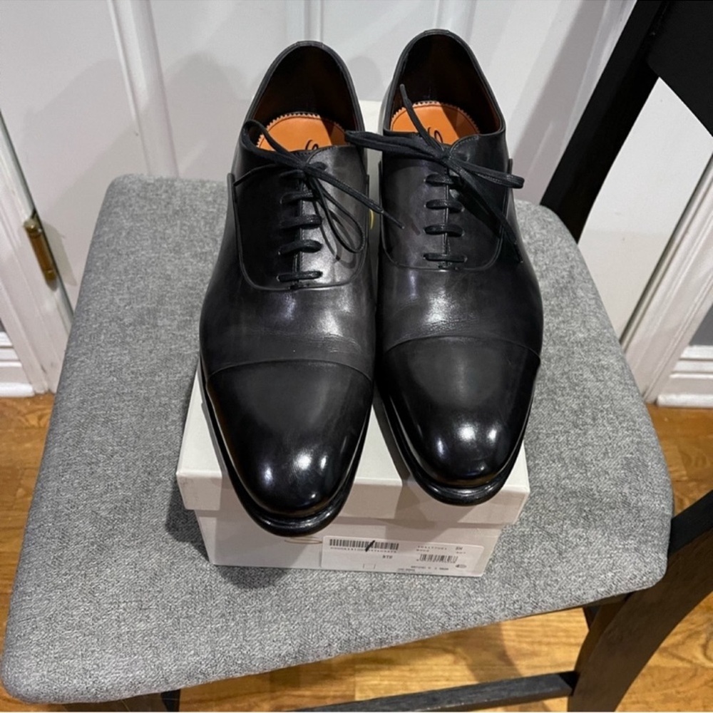 Santoni Dark Gray (Black-looking) laced-up dress shoes Sz 9